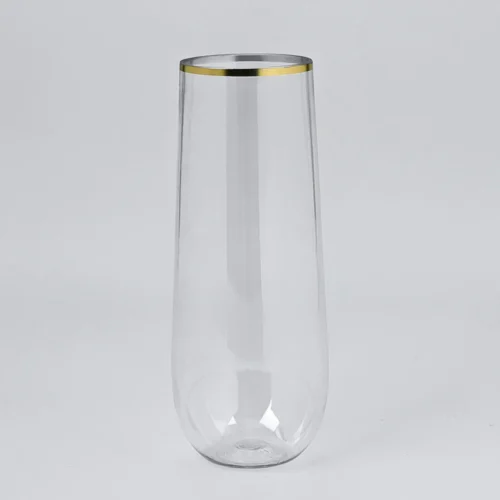 9oz Clear Plastic Champagne Flute with Gold Rim 1 9oz Clear Plastic Champagne Flute with Gold Rim