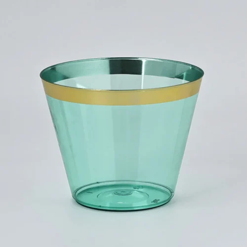 9oz Gold Rim Green Plastic Cups 1 9oz Gold Rim Green Plastic Cups
