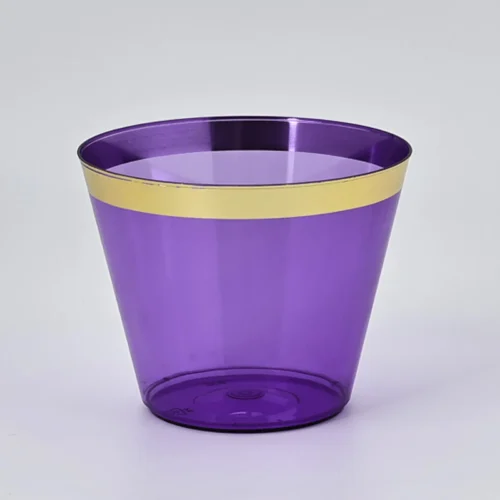 9oz Gold Rim Purple Plastic Cups 1 9oz Gold Rim Purple Plastic Cups