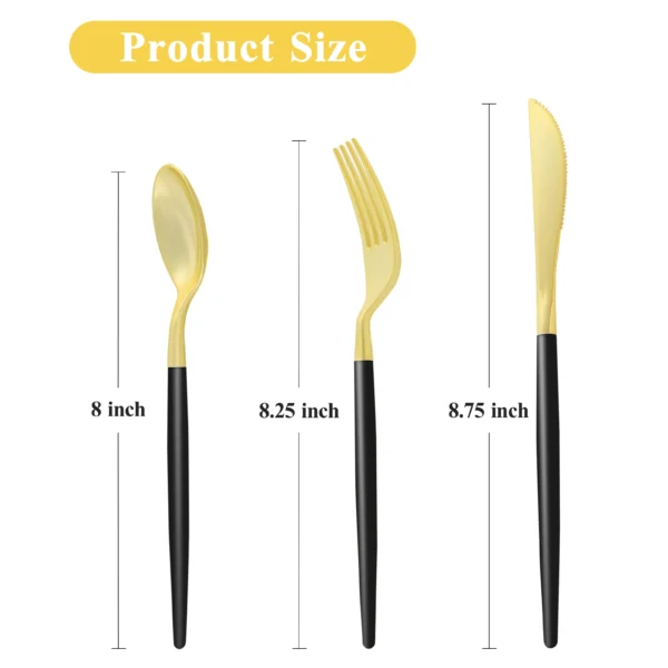 Black and gold plastic cutlery size