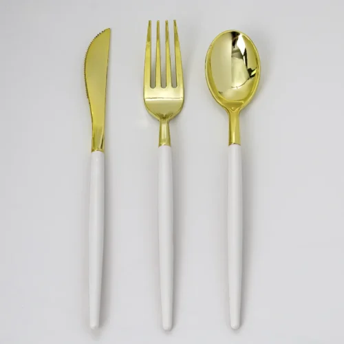 Gold and White plastic cutlery Gold and White plastic cutlery