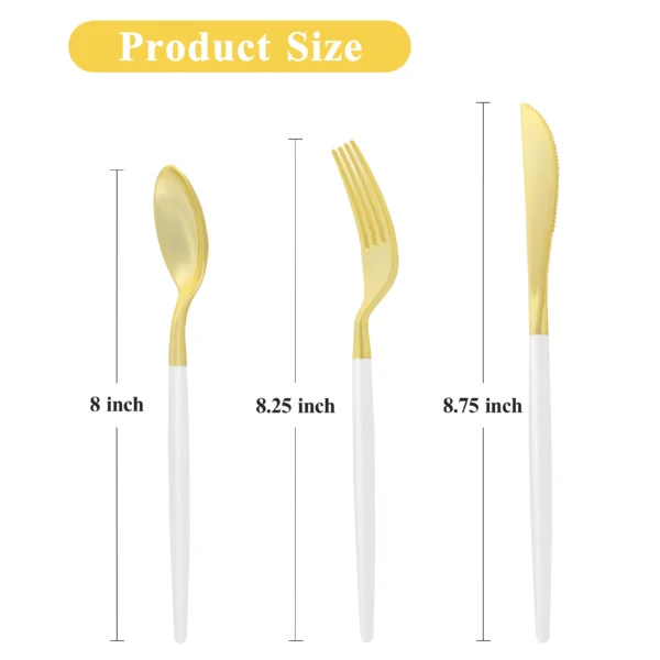 Gold and White Plastic Cutlery Set – Bild 3