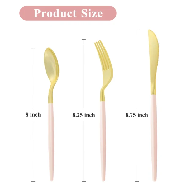 Gold and Pink Plastic Cutlery Set – Bild 3