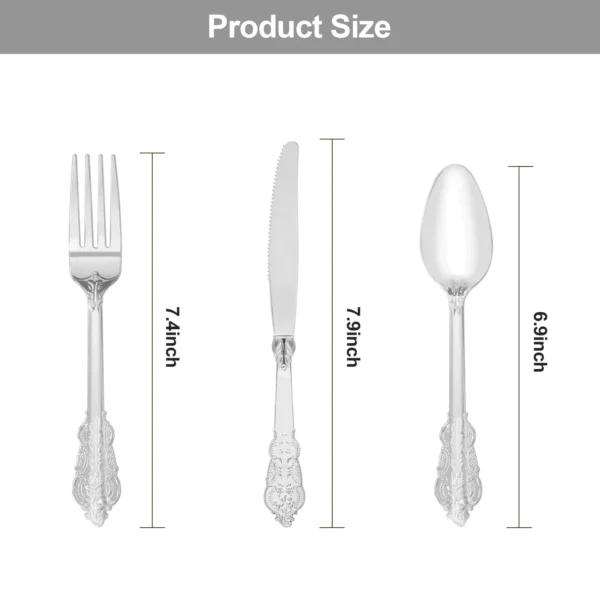 Silver Carved Plastic Cutlery Set - Imagen 3