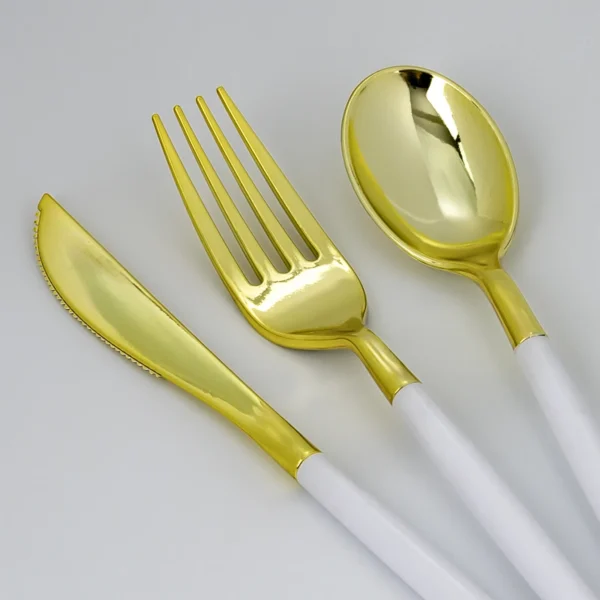 Gold and White Plastic Cutlery Set – Bild 2