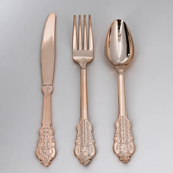 rose gold plastic cutlery