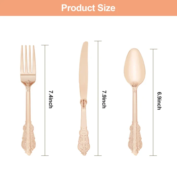 rose gold plastic cutlery size