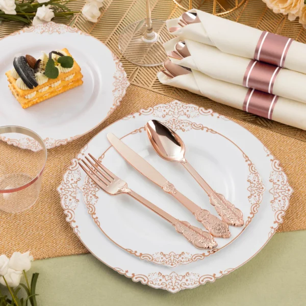 rose gold plastic silverware