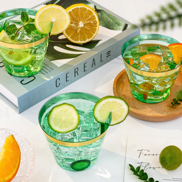 9oz Green Gold Rim Party Cup - Image 4