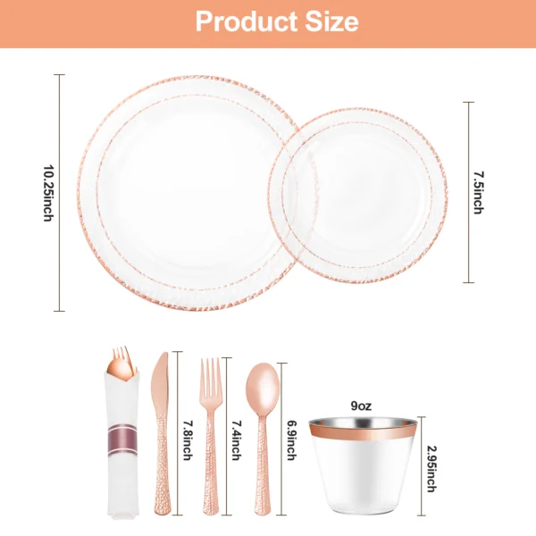 clear rose gold plastic plates size