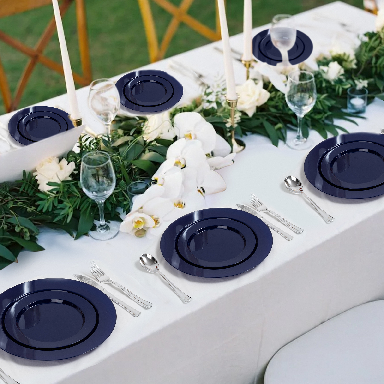 blue plates plastic scene