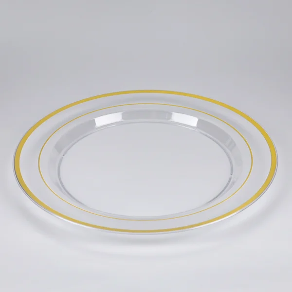 clear dinner plastic plates with gold trim