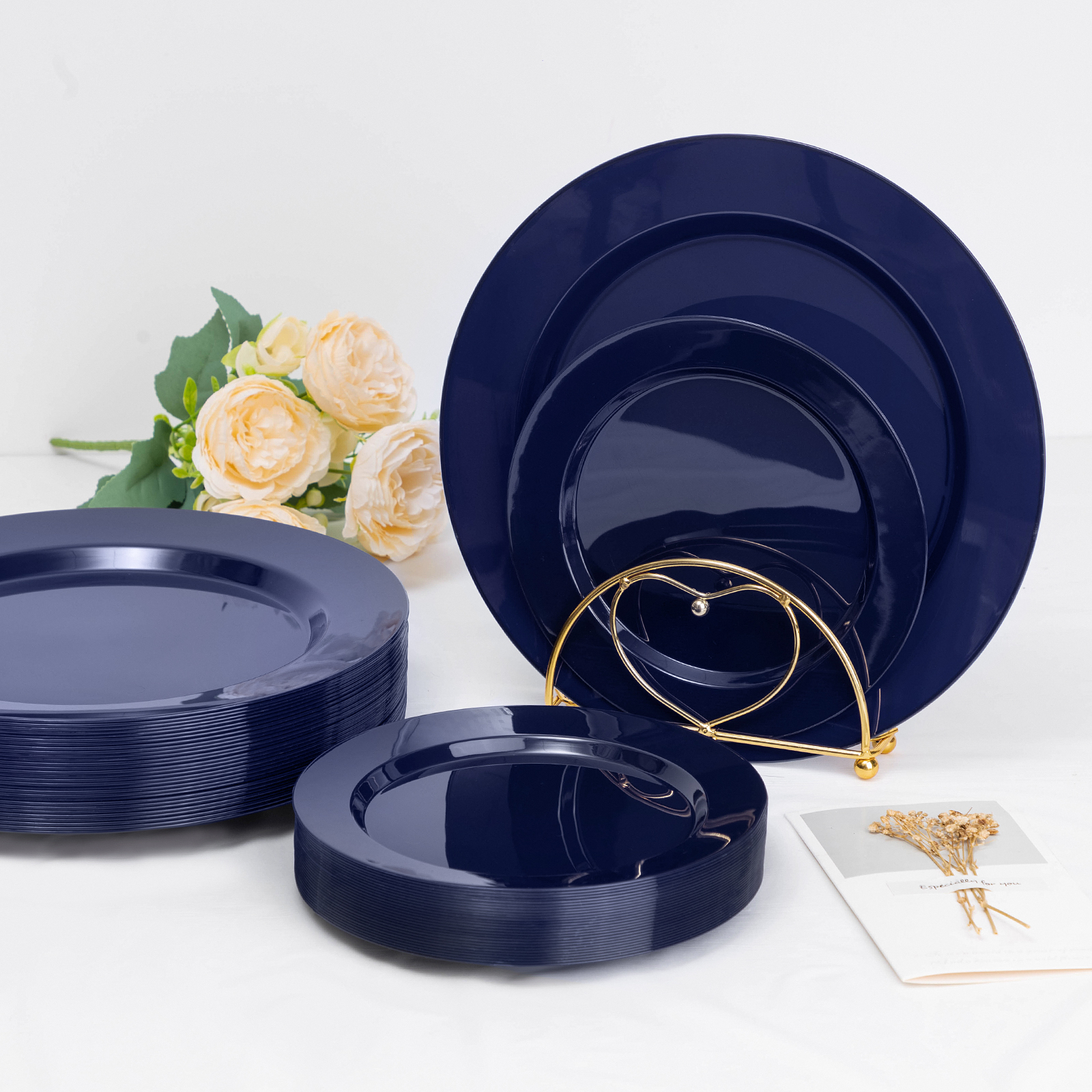 navy blue plastic plates set