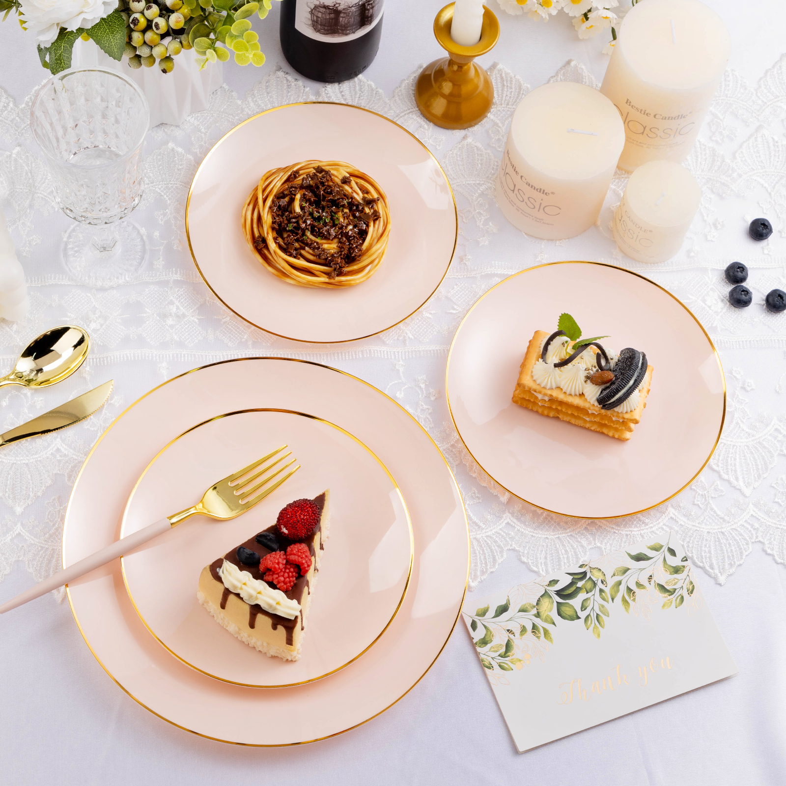 pink dessert plates