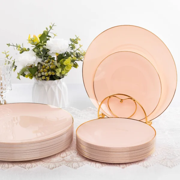 pink plastic plates disposable dinnerware set