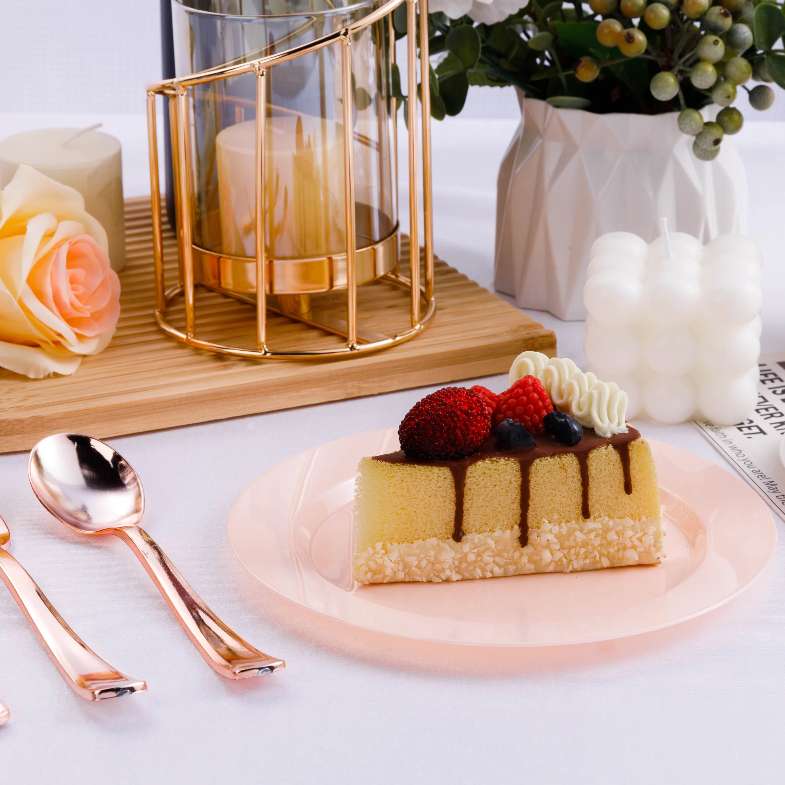 pink plastic plates