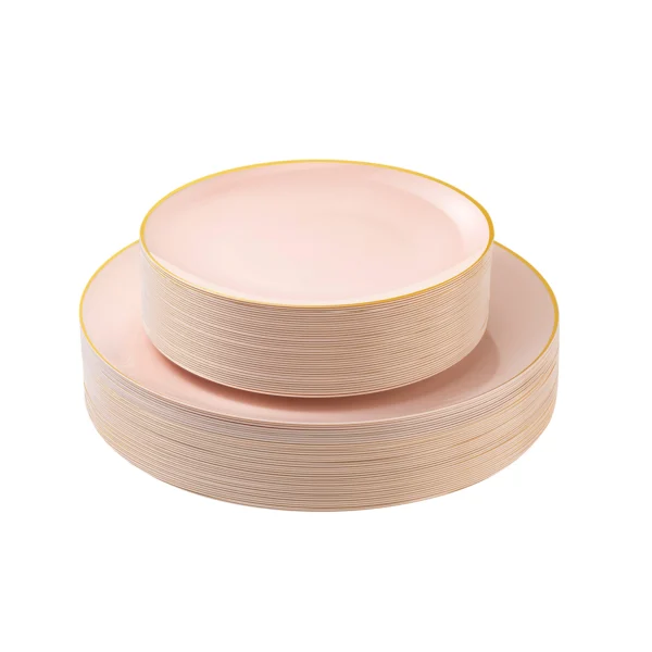 pink plastic plates set
