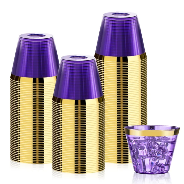 9oz Purple Gold Rim Party Cup - obrazek 4
