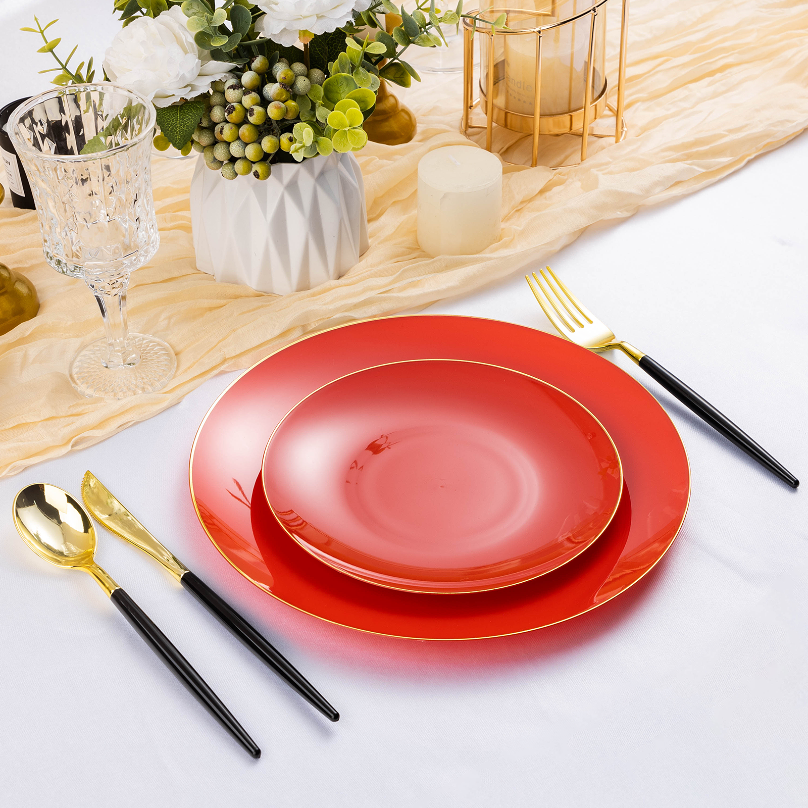 red plastic dinner plates
