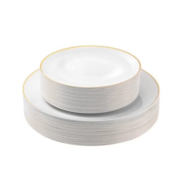 white gold plastic plates