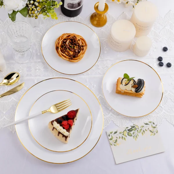 white gold plastic plates set