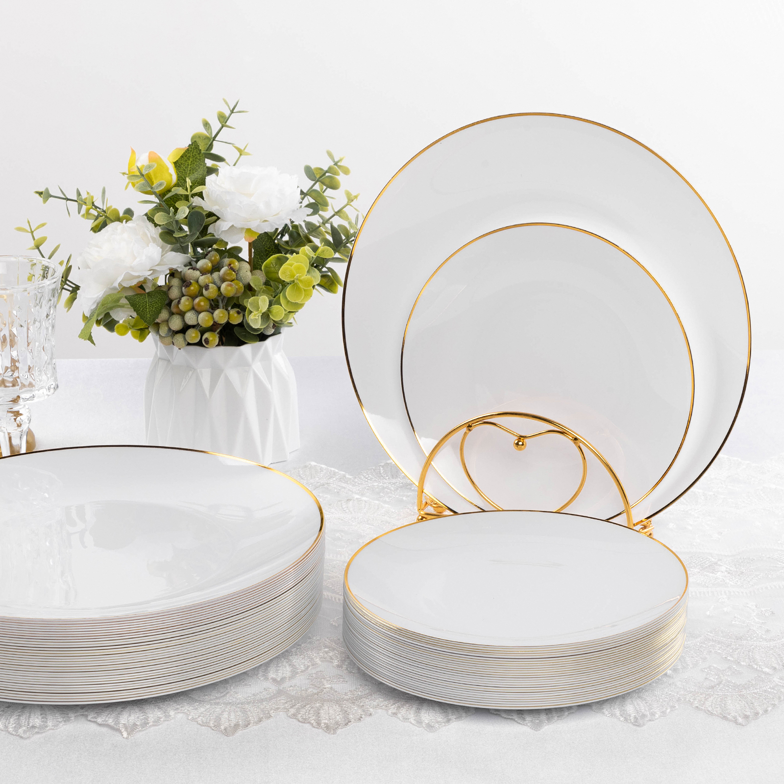 white gold plastic plates set1