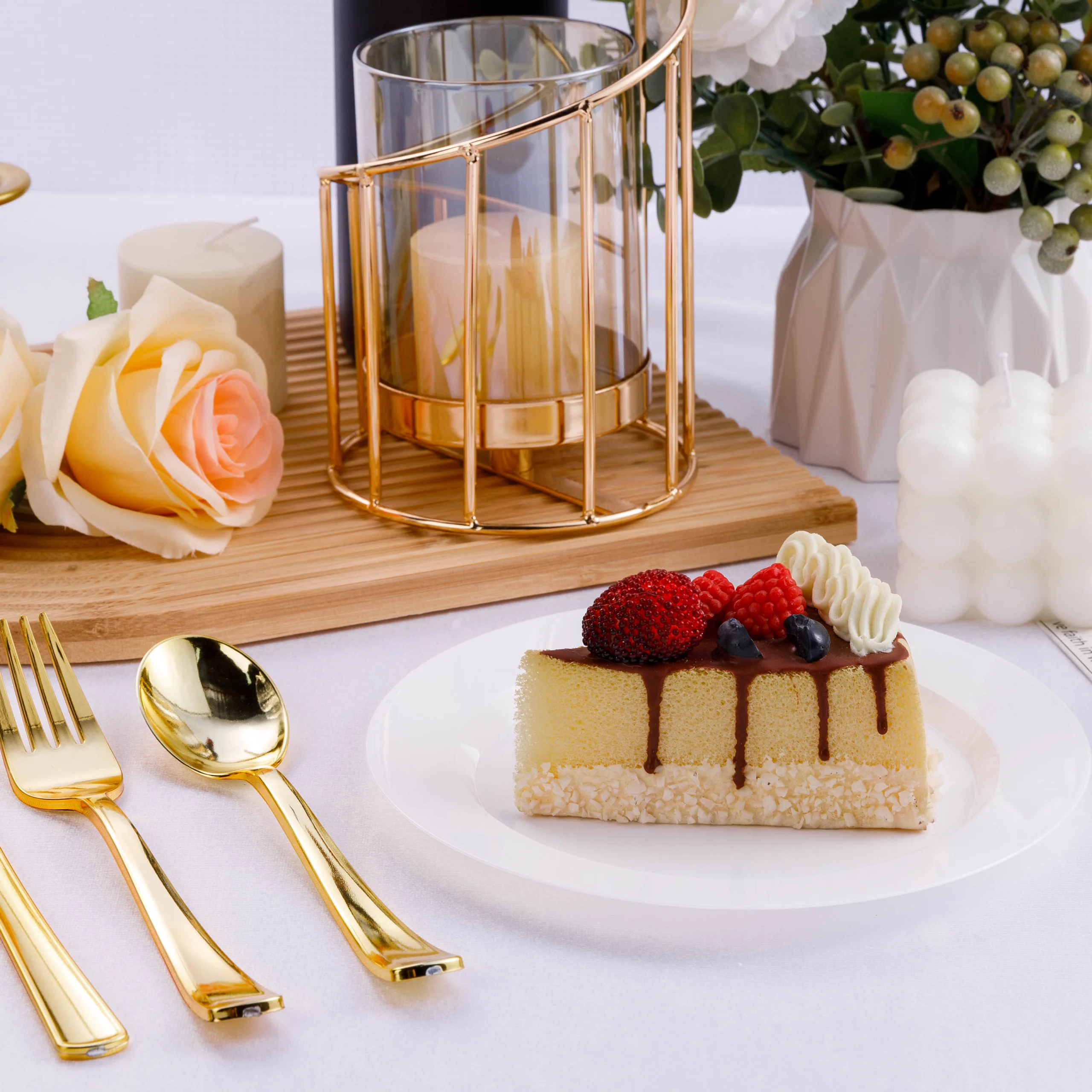 white plastic dessert plates