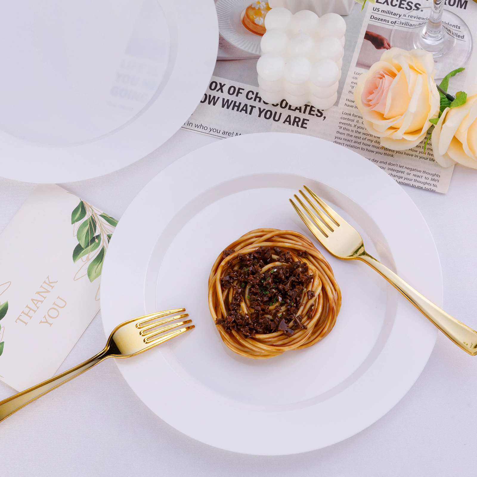 white plastic dinner plates