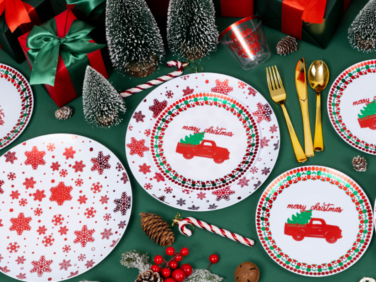 Christmas themed plastic plates
