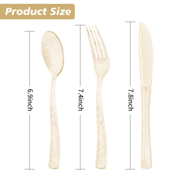 Glitter Plastic Cutlery set size