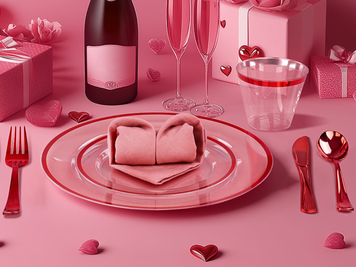 Valentine's Day themed plastic plates
