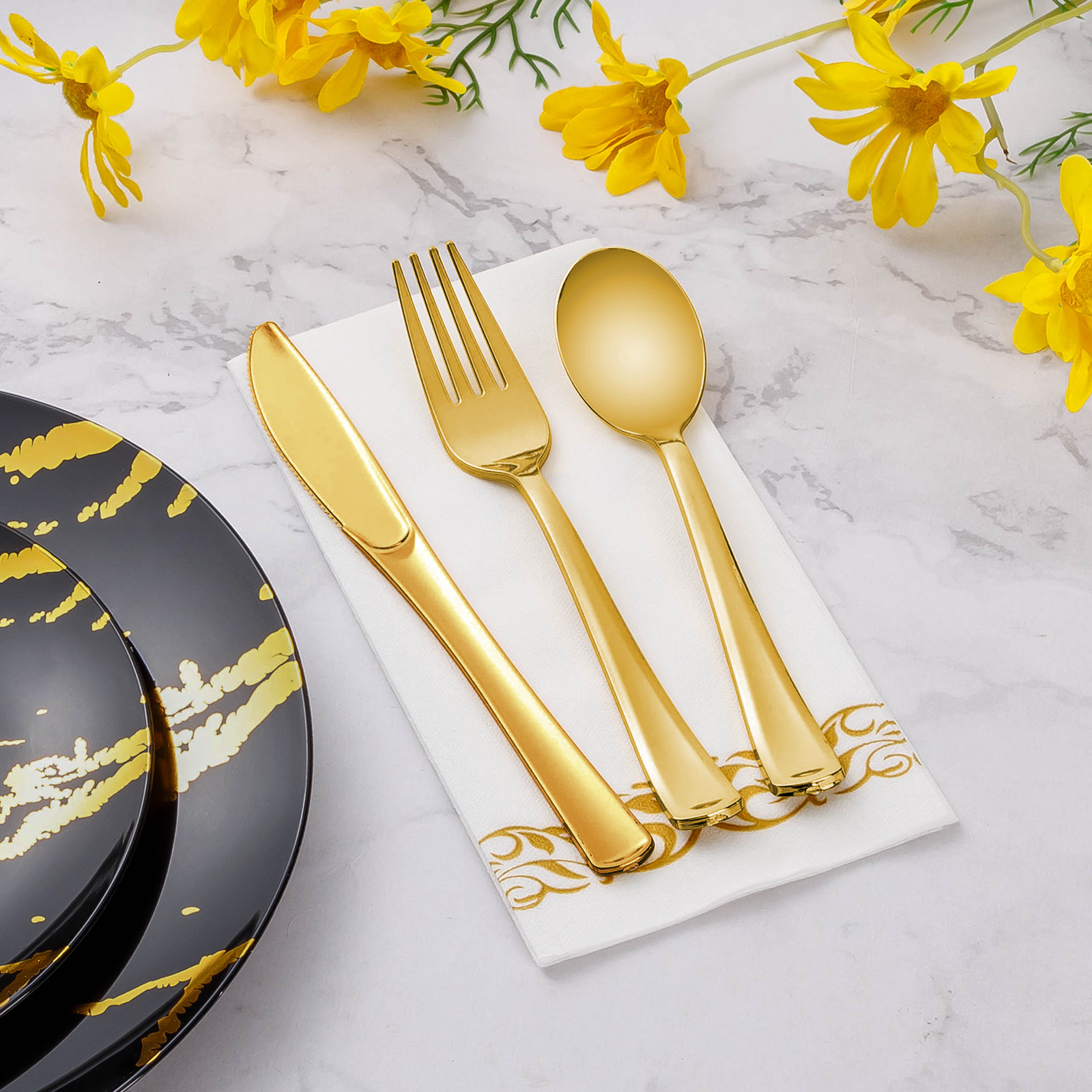 gold plastic cutlery