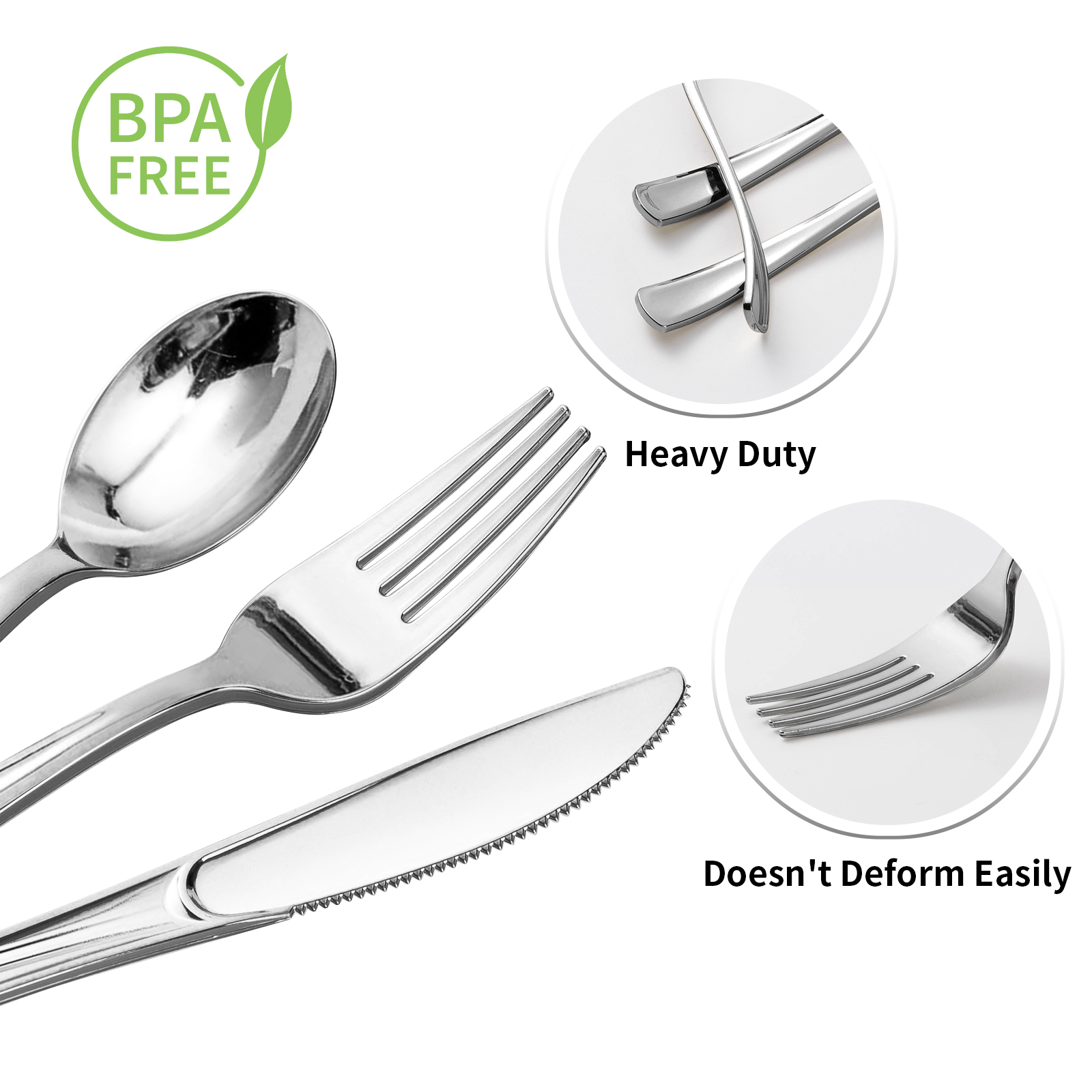 heavy duty silver plastic dessert cutlery detail
