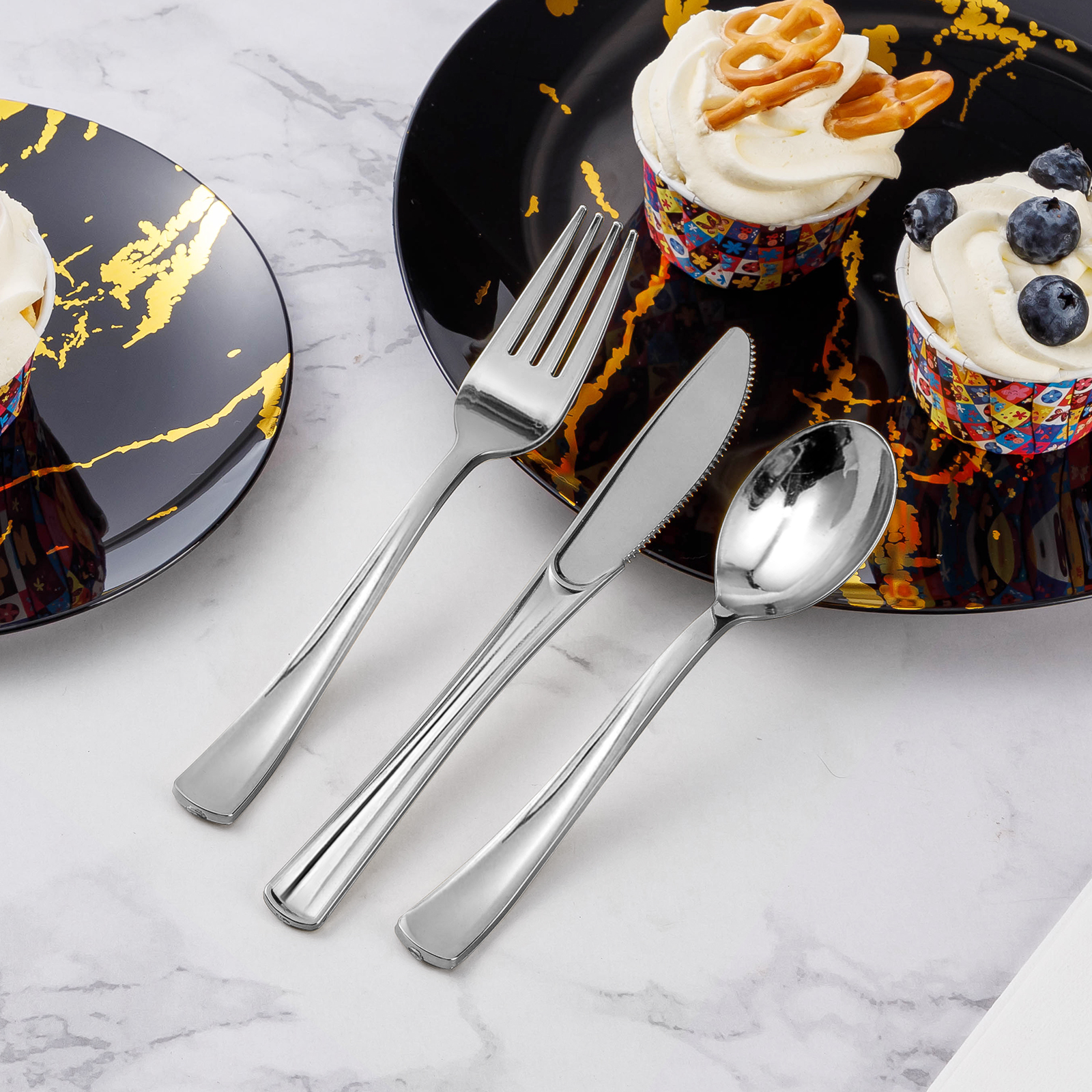 heavy duty silver plastic dessert cutlery