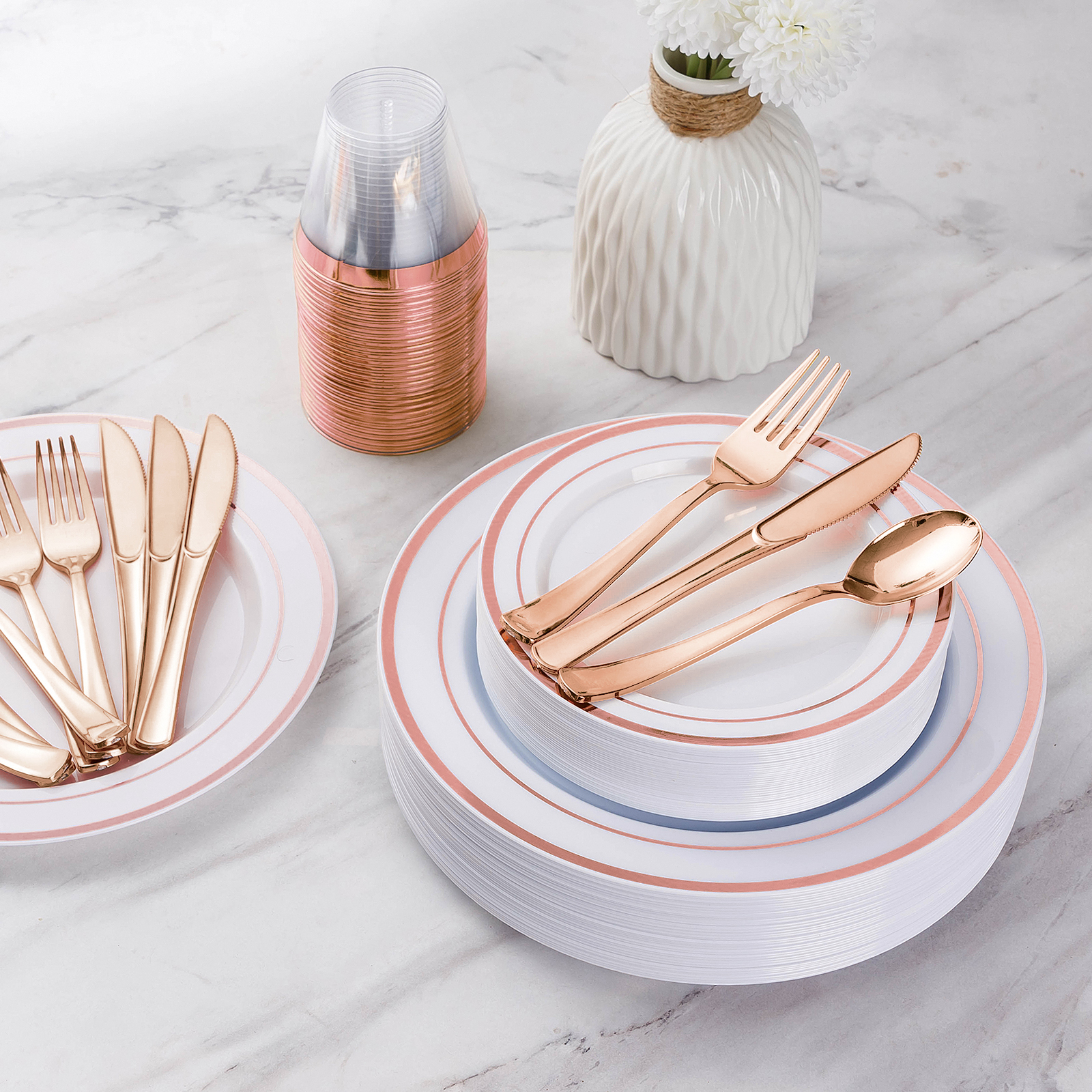 plastic rose gold cutlery set