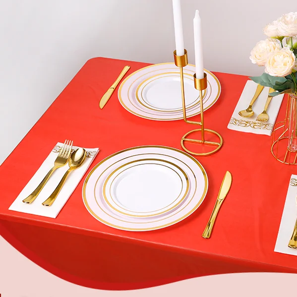 red plastic tablecloths scene