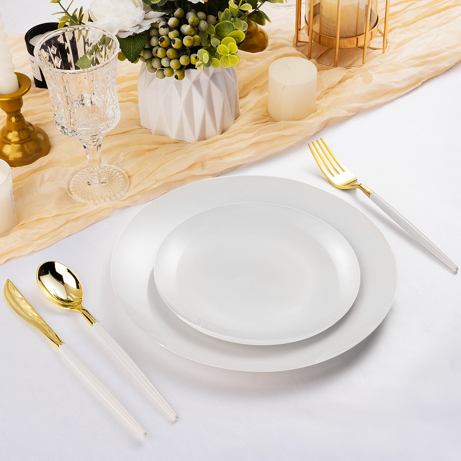 white plastic disposable plates scene